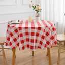 Round Red and White Checkered Tablecloth 70 Inch Spring Gingham Table Cloth- Buffalo Plaid Polyester Table Cover for Summer Holiday Decorations Reusable Water Resistant