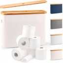 LONBET Toilet Paper Storage for 12 Rolls, Stackable & Foldable - The Ultimate Bathroom Organizer - Waterproof Basket with Bamboo Lid - Elegant Toilet Paper Storage Holder, Beige