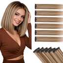 Benehair 6PCS 6 Clips In Human Hair Extensions Medium Brown Mix Dark Blonde Short Straight Mini Clip Ins Balayage Highlights Natural Clip On Hairpin Hairpiece For Women 12inch 33g #4P27