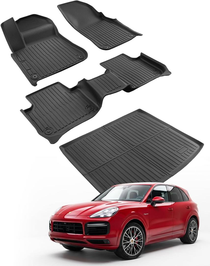 Car Floor Mats for Porsche Cayenne 2019-2025 2026 4PCS Full Set Trunk Mat