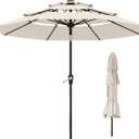 10ft 3 Tier Patio Umbrella, Outdoor Market Table Umbrella with UPF 50+ Vented Canopy, 8 Sturdy Ribs, Easy Push Button Tilt and Crank, Windproof for Deck, Pool, Backyard and Garden
