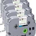 4 Pack TZ Tape 18mm 0.7 Laminated White Label Compatible with Brother P Touch Label Maker Tape TZe 241 TZe241 TZC-241 for Ptouch PTD600 PTD400 PTD610bt PT-P710BT P700 Printer, Black on White