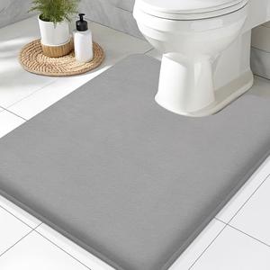 Smiry Memory Foam Toilet Rugs U-Shaped 24x20, Extra Soft Absorbent Non-Slip Contour Bathroom Rugs, Machine Washable Bath Mats for Toilet, Grey