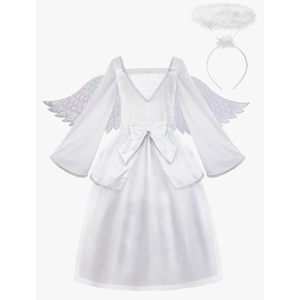 ReliBeauty Angel Costume for Kids White Fancy Princess Tulle Dress with Wings and Halo, 150