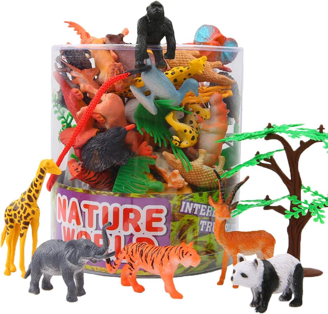 Animals Figure,54 Piece Mini Jungle Animals Toys Set With Gift Box,ValeforToy Realistic Wild Animal Learning Party Favors Toys For Boys Girls Kids Toddlers Forest Small Farm Animals Toys Playset
