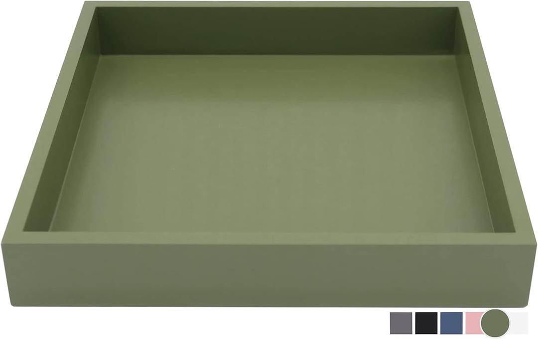 10"x10" Small Square Wood Decorative Tray for Office, Ottoman, Bathroom, Entry, Remote Controls, Countertop Organizer, Candle Tray - Loden Green
