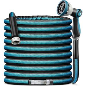 Garden Hose Water Hose 100ft Lightweight Flexible, Kink-Free Outdoor 3/4" Rustproof Metal Fittings, 10-Pattern 360° Rotating Spray Nozzle for Yard Lawn Car Wash