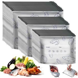 EMESAK Reusable Aluminum Foil Sealable Storage Bags, Leak Proof Stand Up Freezer Bags With Zipper Lock Label for Food Preservation Vegetables Fruit,Meat,Snacks,Bread,Seafood (30PCS,3 size)