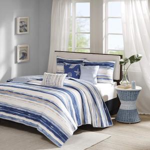 Madison Park Cottage Coastal Quilt Set, 6PC King/Cal King Coverlet
All Season Lightweight Cotton Fill Bedding Layer with Shams, Decorative Pillows, Blue/White