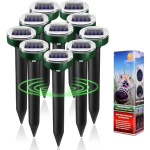 10 Pack Ultrasonic Mole Repellent,Solar Powered Gopher Mole Repellent Stakes for Chipmunks,Snake,Gophers,Voles,Waterproof Sonic Moles Deterrent for Home Garden,Yard