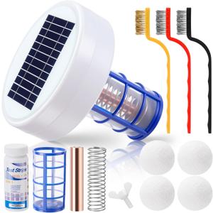 Qualirey Solar Pool Ionizer Automatic Floating Pool Cleaner, Water Ionizer with 4 Pcs Scum Eliminating Ball, for Above Ground and Inground Pools, up to 35, 000 Gallons (Without Light)