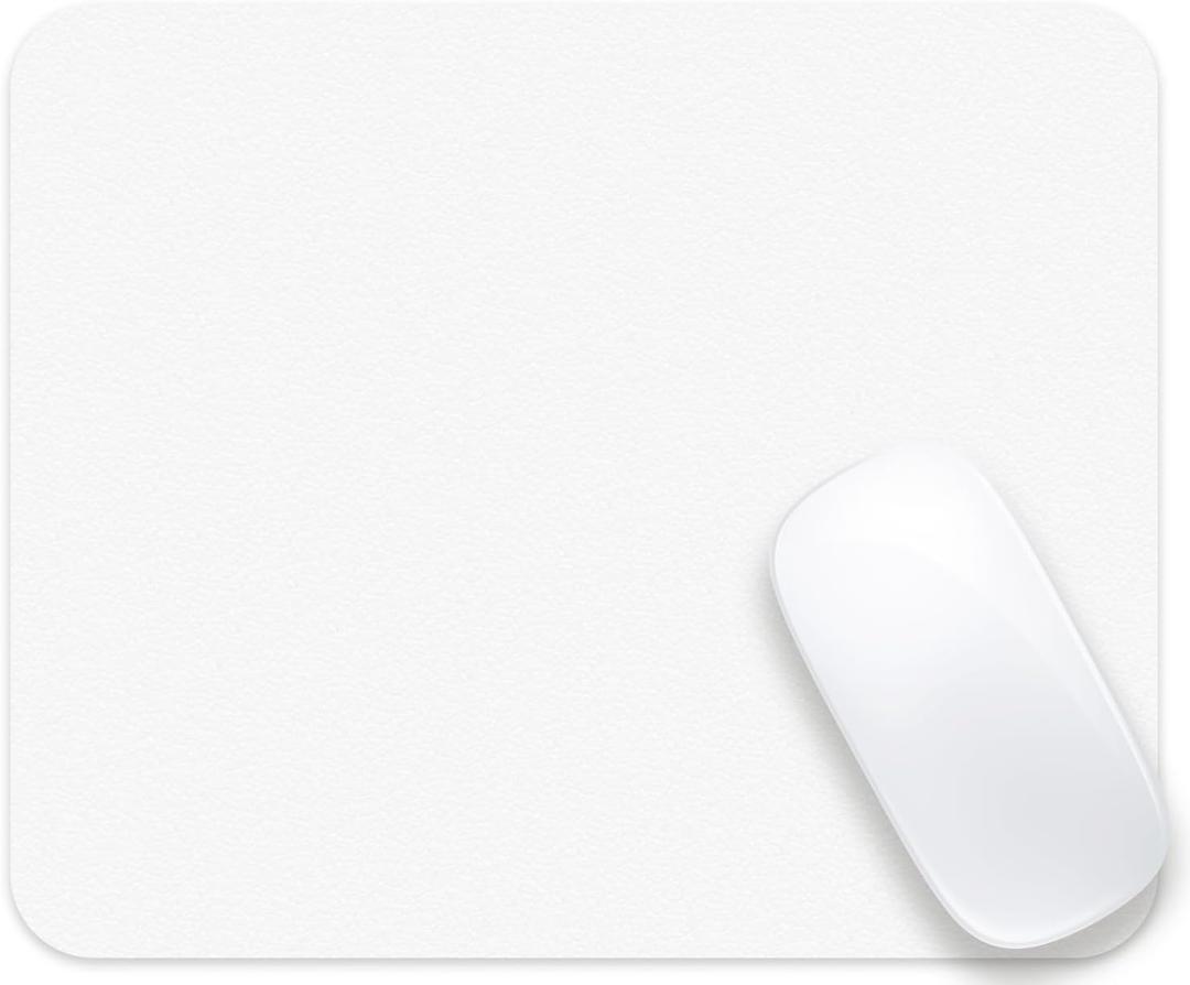 Audimi White Mouse Pad, All White Mousepad with Non-Slip Thin Mouse Mat for Computer Laptop Wireless Mouse Home Office Travel Work 9.5X7.9 Inch (24 X 20 X 0.2Cm)