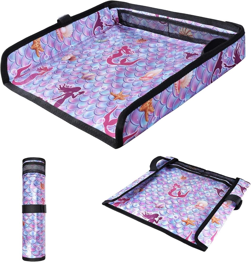 COOLBEBE Airplane Tray Table Cover, Foldable Travel Tray Cover for Toddlers 1-3, Universal Fit for Airplane, Car Seat, High Chair, Machine Washable, Mermaid