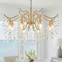 Modern Branch Crystal Chandelier 31.49in Gold Chandelier Light Fixture 8-Light Raindrop Hanging Pendant Light for Living Room Dining Room Bedroom