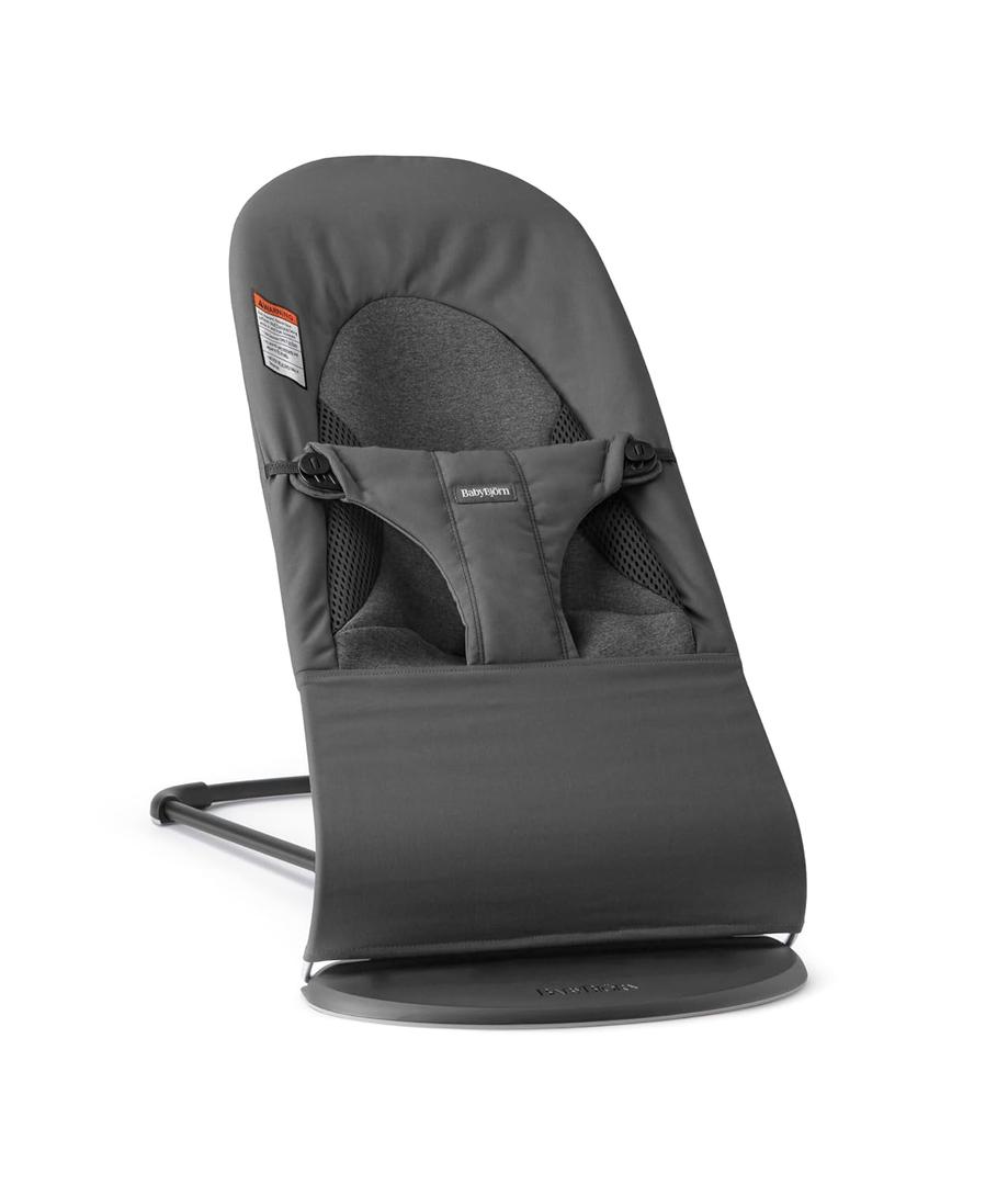 BabyBjrn Bouncer Balance Soft, Dark Gray, Woven/Jersey, Tri-Fabric | 2-in-1 Adjustable Baby Bouncer Seat and Toddler Chair, Newborn to Toddler (8-29 lbs), 4 Positions, Lightweight & Portable