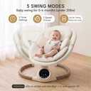 Baby Swing for Infants with 5 Point Harness, 5 Speeds Infant Swing with Soft Cushion, 10 Songs and Bluetooth Music for Newborn, Remote Control & Touch Panel Use, Beige