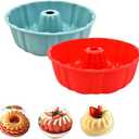 Silicone Bundt Pan, Cake Molds, 10 inch Cake Pan, 2 Pack Silicone Bundt Pans for Baking, Jello, Gelatin (Blue+Red)