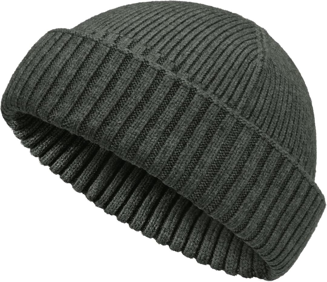50% Wool Double Cuff Knit Beanie Hat for Men Women, Short Fisherman/Slouchy Warm Winter Skull Cap Trawler Watch Cap