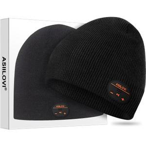 Bluetooth Beanie, Double-Layer Wool Lining Bluetooth Hat Beanie for Men/Women/Teens/Family, 20hrs Playing, Gift Packaging for Christmas Stocking Stuffers Thanksgiving (001-Black)