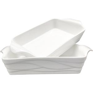 Porcelain Baking Dish, Lasagna Pan, Rectangular Baking Pan with Handles, 18 oz, Ceramic Baking Dish with Handles For Casserole, Lasagna, Gratin, Broiling, Roasting, and Baking, White (9.8 lnch, 9.8 lnch White)