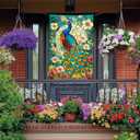 2 x Peacock House Flag 28x40 Inch Double Sided Garden Flag with Colorful Stained Glass Bird and Floral Design for Yard Porch Outdoor Decor Spring Summer Vertical Banner Decorative Art