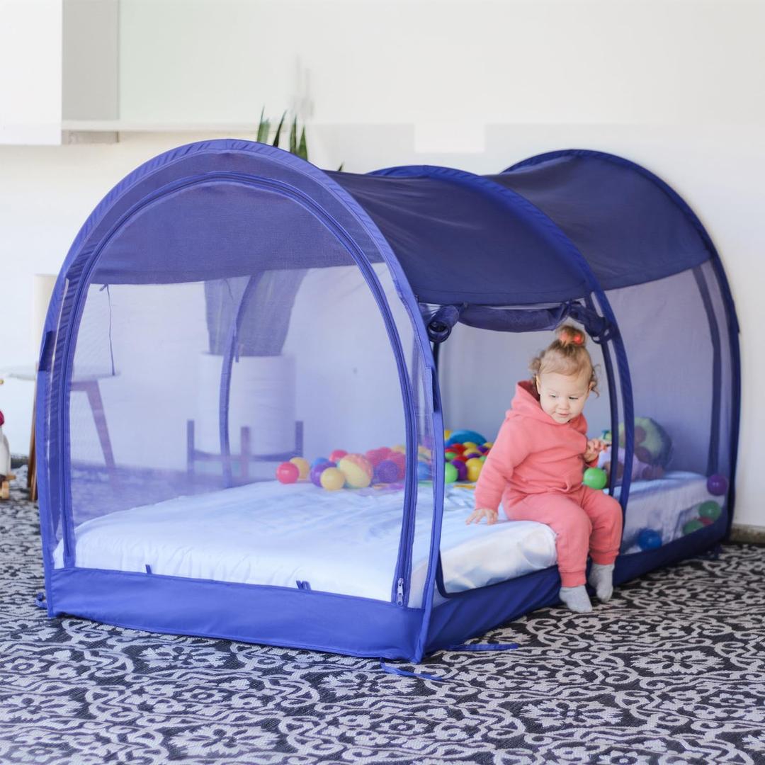 LEEDOR Bed Tent Dream Tents Bed Canopy Shelter Cabin Indoor Privacy Warm Breathable Pop Up Twin/Full/Queen for Kids and Adult Patent Pending(Mattress Not Included) (Mesh Navy)