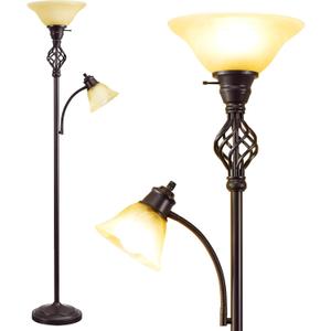 GyroVu Torchiere Floor Lamp for Living Room, LED Standing Reading Light for Bedroom with Glass Shade for Living Room Corner Bedroom Home Office,Bulbs Included (Yellow Lampshade, Glass 2 Head)