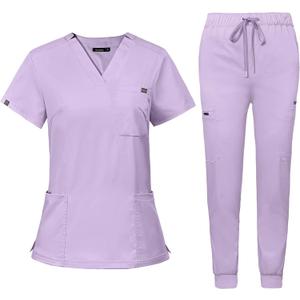 Niaahinn Women's Scrub Top with Classic V-Neck & Yoga Jogger Pants Medical Nursing Uniform Set (Purple) (Lavender, S)