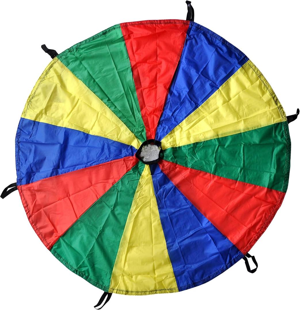 GSi Kids Play Parachute Rainbow Toy Tent Game for Children Gymnastic Cooperative Play and Outdoor Playground Activities (Rainbow 6 Feet)