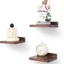 Small Floating Shelf, 5x6 Inch Display Ledges for Wall,Mini Shelves,Rustic Wood Shelf for Bedroom Living Room Bathroom Kitchen (3, Light Walnut)