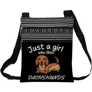 LiuenMgg Just Love Dachshund Messenger Bag Small Ethnic Pattern Adjustable Strap Crossbody Zipper Bag Funny Dachshund Phone Bag Wallet Cute Shoulder Handbag for Dachshund Lovers Women