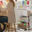 Rolling Craft Storage Cart with 2 Small Fabric Drawers & Lockable Wheels, DIY Organizer for Wrapping Paper, Paints, Brushes, Craft Supplies, Multi-Tier Craft Cart Tape Holder, 16.54x11.4x32.68 Inches