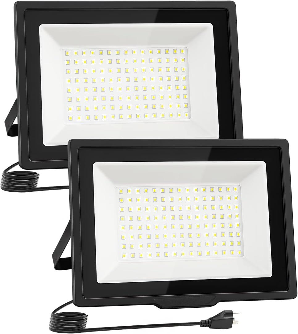 Flood Lights Outdoor,7200LM Bright Work Light Plug in,6500K Daylight White LED Flood Light Outdoor, IP66 Waterproof Exterior Floodlight for Yard Garage Stadium 2 Pack (60W)