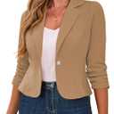 Traleubie Women's Cropped Blazers 3/4 Ruched Sleeve Lightweight Office Wear Short Blazer with Button, XL