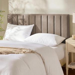 Hearth & Harbor Upholstered Queen Headboard - Easy Assemble Channel Stitched Headboard Queen Size - Wall Mounted Headboards with 3D Soundproof Wall Panels Peel & Stick Floating Headboards, Mocha