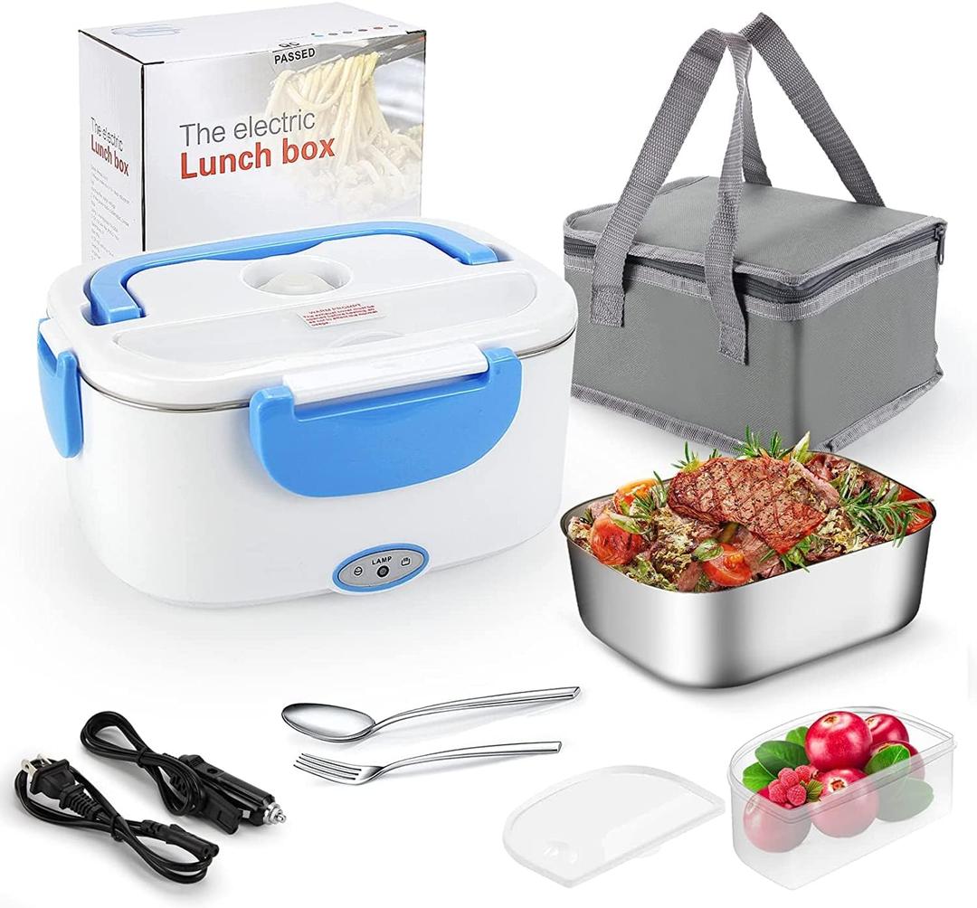 Electric Lunch Box Food Warmer 2 in 1, Portable Food Heater for Car and Home - Leak proof, Lunch Heating Microwave for Truckers with Removable Stainless Steel Container 1.5 L, 110V/12V