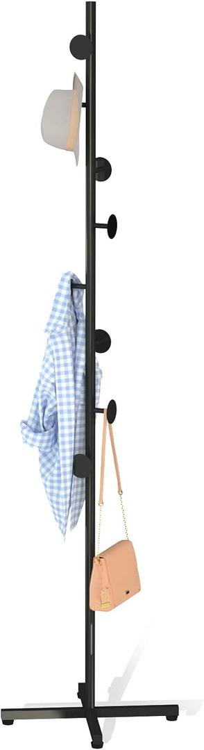 Coat Rack Freestanding, Black Coat Tree With 8 Hooks Metal Coat Stand for Entryway,Hallway, Bedroom, Office for Coats, Hanging Clothes, Jacket, Hats, Bags