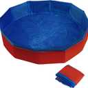 Bearded Dragon Foldable Bath Pool with Bath Brush, Bathrobe, Towel, Spray Pot and Tweezer, for Puppy Small Dogs Cats (Red, 20 x 3.6 inch)