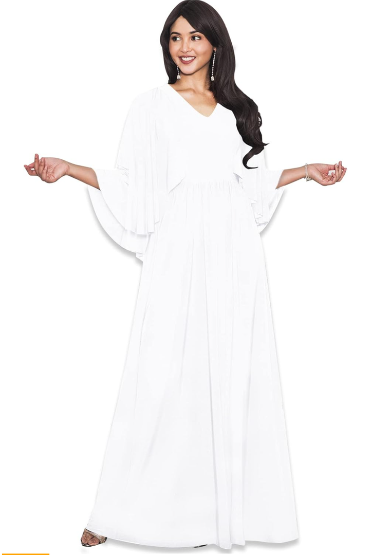 KOH KOH Womens V-Neck Elegant Batwing Cape Sleeves Cocktail Maxi Dress Gown, 160/S