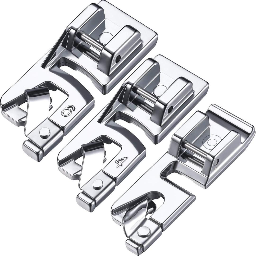 Boao 3 Pcs Narrow Rolled Hem Sewing Machine Presser Foot Set Includes 3mm, 4mm and 6mm Suitable for Household Multi-Function Sewing Machines Accessories