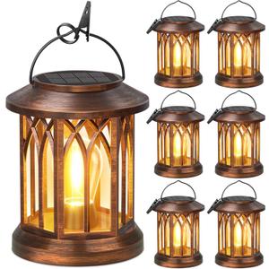 WdtPro Solar Lanterns Outdoor Hanging 6 Pack, Upgraded Bright Lantern Lights Outdoor Waterproof, Solar Powered Lantern Over 12Hrs Solar Lights for Outside Garden Yard Patio Decor (Copper)