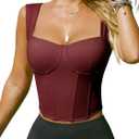 REORIA Womens Sleeveless Sweetheart Neck Bustier Corset Back Zipper Y2K Going Out Crop Tops 2025 Trendy (Medium, Burgundy)