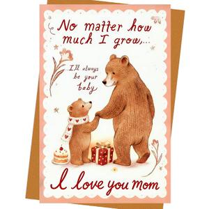 2 x For Mom or Mother-in-Law From Family Cute Animal Illustration Mother's Day Card Sentimental Keepsake Gift