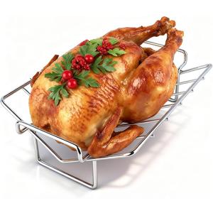 BBQ Stainless Steel Turkey Rack Roaster for Smoker Smoking Turkey Stand Grilling Rib Racks for Big Green Egg Accessories, Roast V Rack Dual Purpose fit for Large Big Green Egg and Kamado Joe Etc.