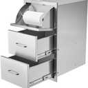 VEVOR 17W x 30H x 21D Inch Outdoor Kitchen Stainless Steel Double Access Drawers with Paper Towel Holder Combo for BBQ Island or Grill Station