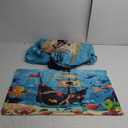Cartoon Pirate Ship Fitted Sheet Twin Size Marine Adventure Bedding Set Girls Boys Kids Underwater Fish Bed Cover Cute Octopus Jellyfish Bed Sheet,1 Pillowcase(No Flat Sheet) (Black Blue Red)