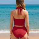BMJL Womens High Waisted Bikini Sets Halter Two Piece Swimsuits Sporty Ribbed Tummy Control Bathing Suit (Red, XL)