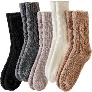WEVIAS Womens Fuzzy Socks Slipper Fluffy Comfy Cozy Winter Soft Warm Fleece Cabin Plush Sleep Socks (Black/ White/ Grey/ Khaki/ Pink)