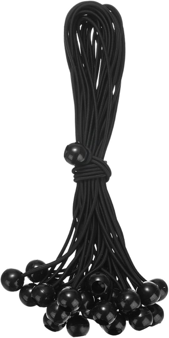 25-Pack Ball Bungee Cords, 15 Inch High Elastic Canopy Tarp Tie Down Bungee Balls for Camping/Tent/Cargo Holding Wire Hoses/Patio Umbrellas/Shelter [Black]