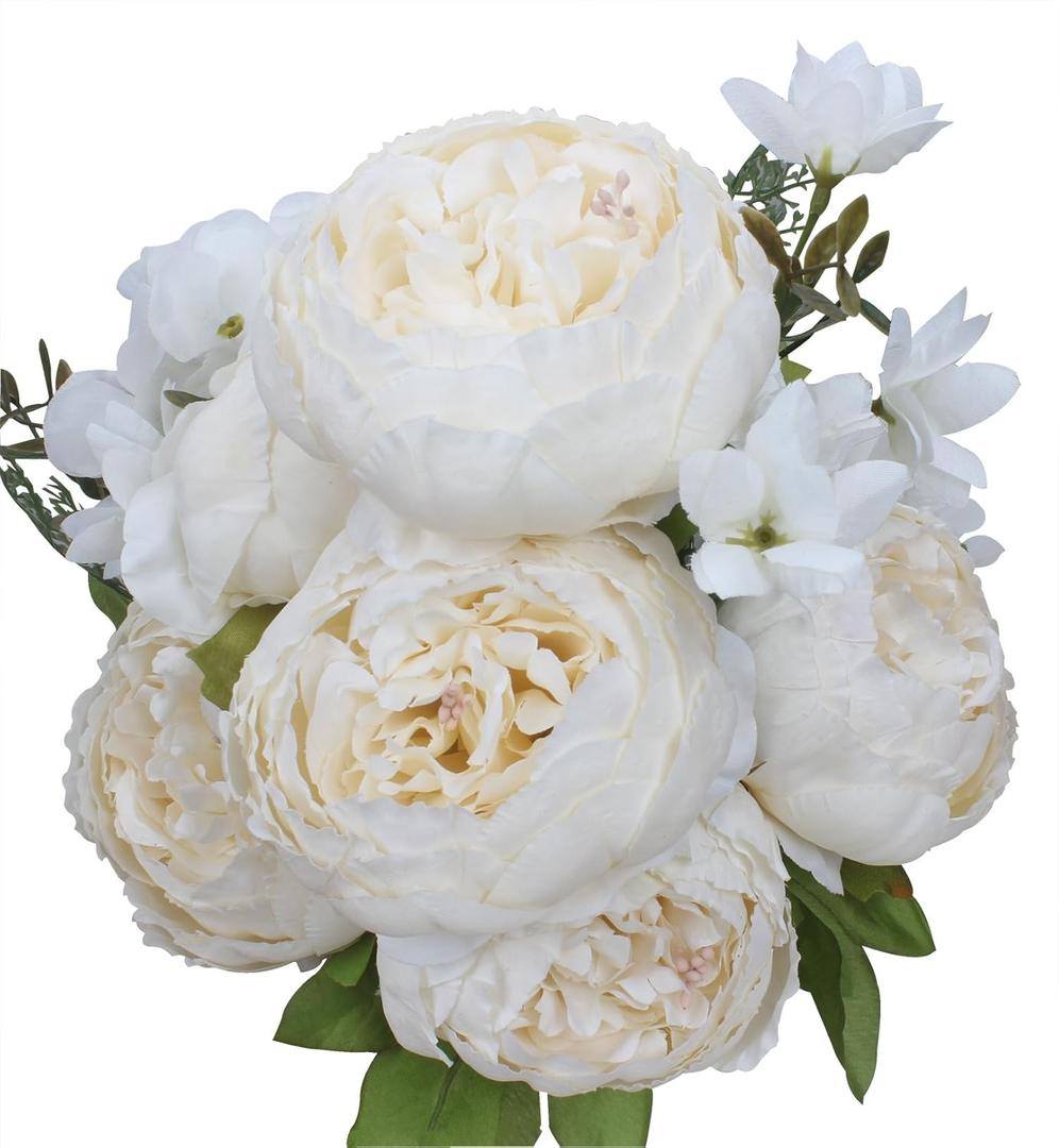 Duovlo Artificial Peony Silk Flowers Fake Flowers Vintage Wedding Home Decoration,Pack of 1 (Spring Milk White) (20.87*3.5)